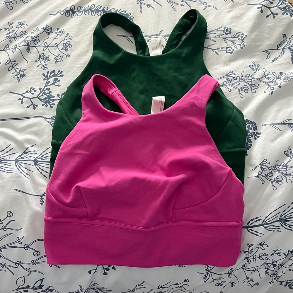 Set of Two! Lululemon Wonder Train Longline Bras in Pink and Green (Size 6 B/C)